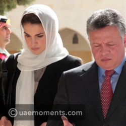 Queen Rania in white headscarf